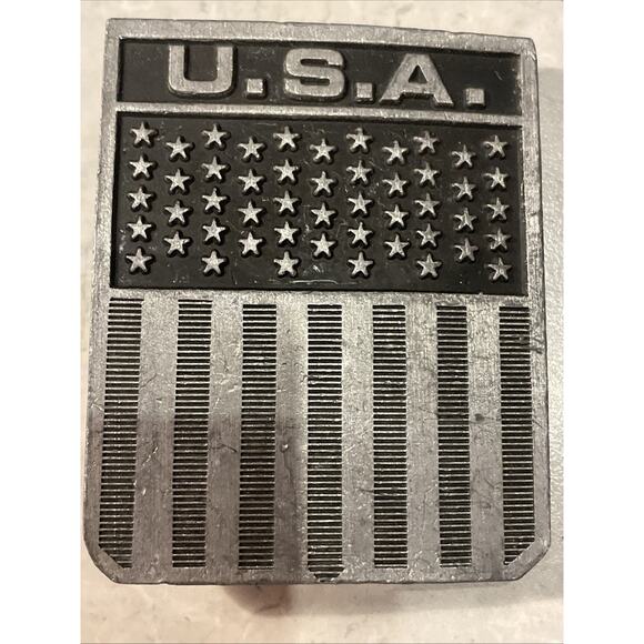 Vintage Belt Buckle American Flag Solid Pewter United States U.S.A. 2.75x2.25” - Picture 3 of 6